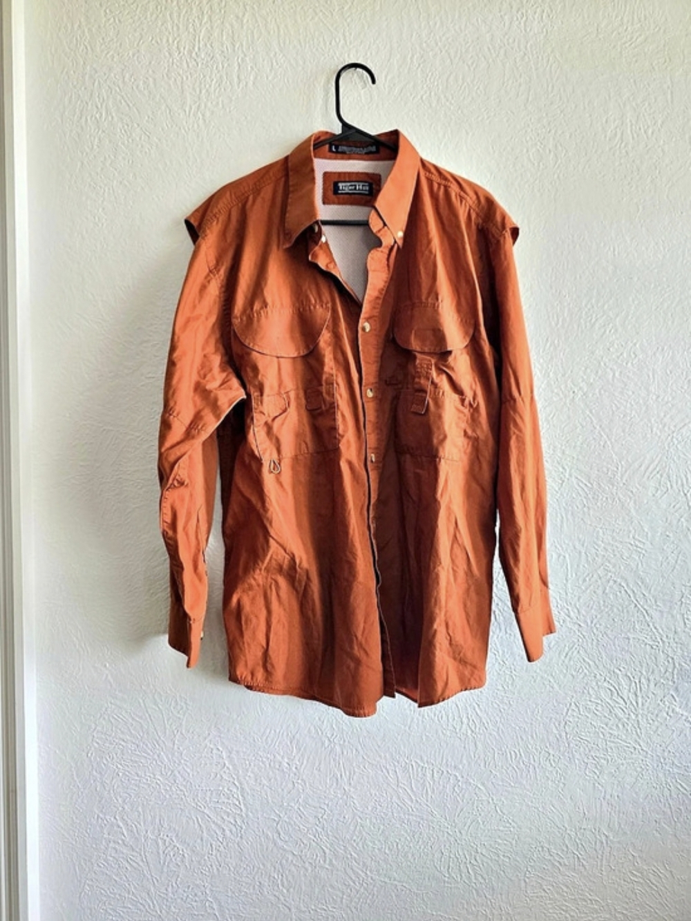 Outdoorsy Tiger Hill Men's Long Sleeve Fishing Shirt Utility Jacket Orange Large